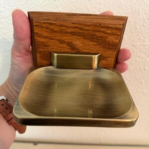 Vintage Wood And Brass Wall Soap Holder Ring Holder For Bathroom 1970’s
